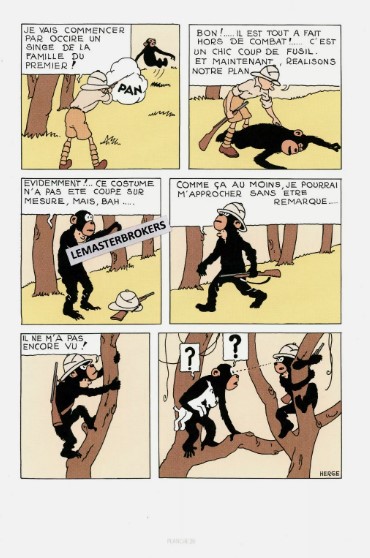LITHOGRAPHIE TINTIN AU CONGO PLANCHE 28 - TINTIN EN SINGE