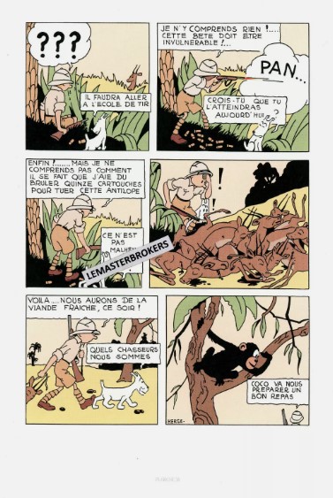 LITHOGRAPHIE TINTIN AU CONGO COLORISE PLANCHE 26