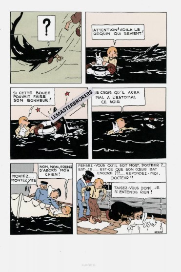 LITHOGRAPHIE TINTIN A LA MER COLORISE PLANCHE 12 - TINTIN AU CONGO