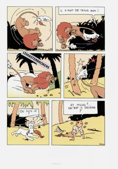 LITHOGRAPHIE BD MILOU ET LION DANS TINTIN AU CONGO PLANCHE 38