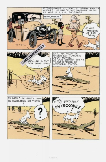 LITHOGRAPHIE TINTIN AU CONGO COLORISE PLANCHE 19 - FORD T