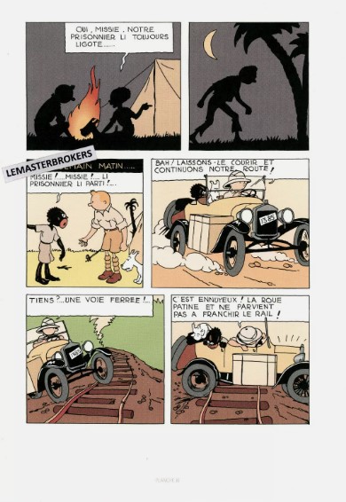 LITHOGRAPHIE TINTIN AU CONGO COLORISE PLANCHE 31 - FORD T