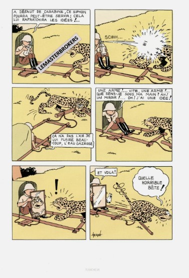 PLANCHE AVEC LE LEOPARD DE TINTIN AU CONGO ORIGINAL
