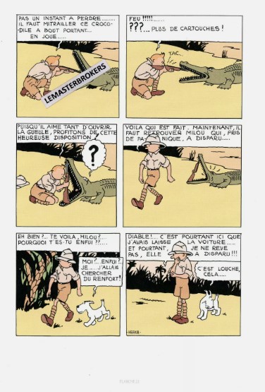 LITHOGRAPHIE TINTIN AU CONGO AVEC LE CROCODILE N° 22