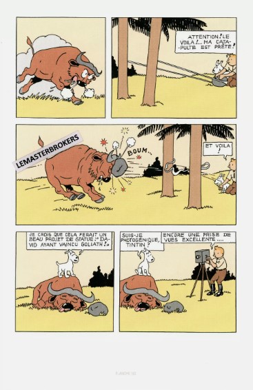 LITHOGRAPHIE TINTIN AU CONGO REPORTER MILOU ET LE BUFFLE PLANCHE 49
