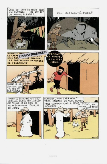 LITHOGRAPHIE TINTIN AU CONGO ORIGINAL PLANCHE 72