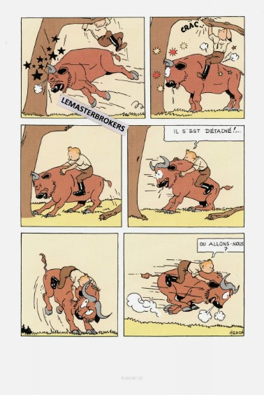 LITHOGRAPHIE TINTIN AU CONGO ORIGINAL PLANCHE 100