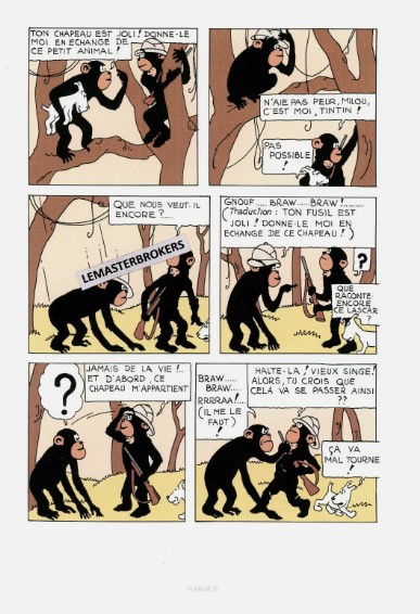 LITHOGRAPHIE TINTIN AU CONGO ORIGINAL PLANCHE 29