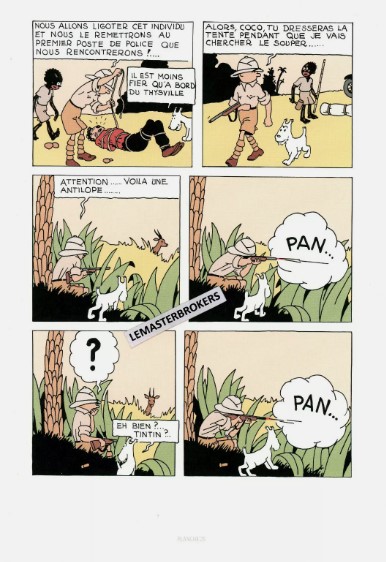 LITHOGRAPHIE TINTIN AU CONGO ORIGINAL PLANCHE 25