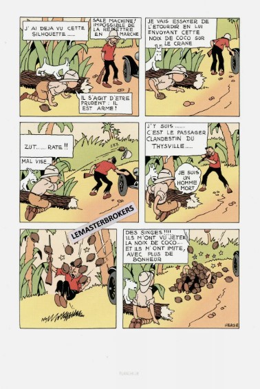 LITHOGRAPHIE TINTIN AU CONGO ORIGINAL PLANCHE 24
