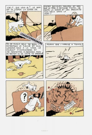 LITHOGRAPHIE TINTIN AU CONGO ORIGINAL PLANCHE 77