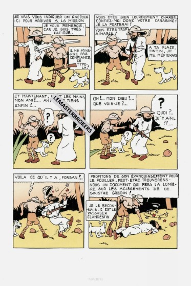 LITHOGRAPHIE TINTIN AU CONGO ORIGINAL PLANCHE 73