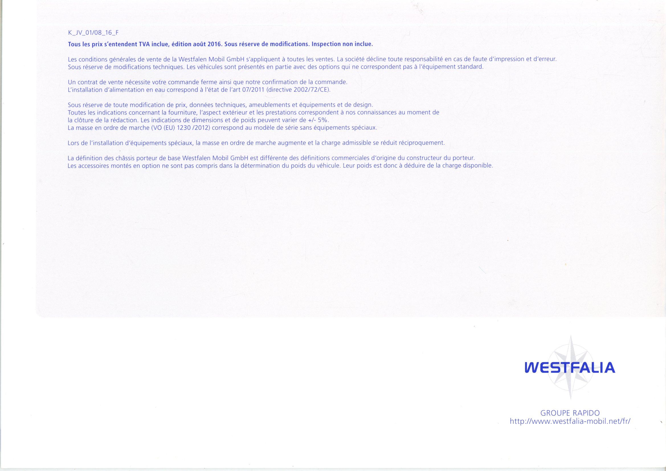 BROCHURE VAN WESTFALIA JULES VERNE ET KEPLER 2017