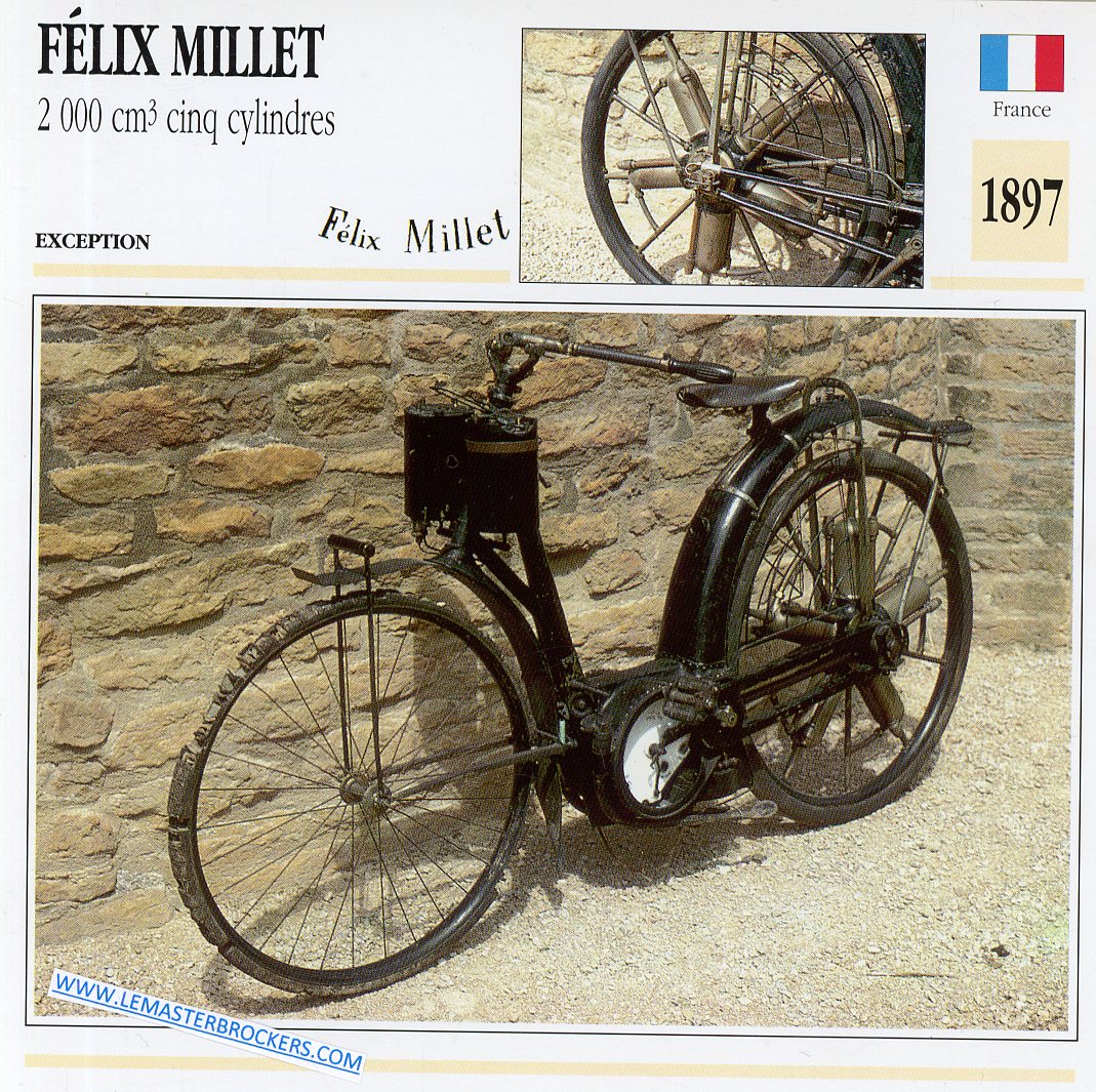 CARTE FICHE MOTO FELIX MILLET 1897