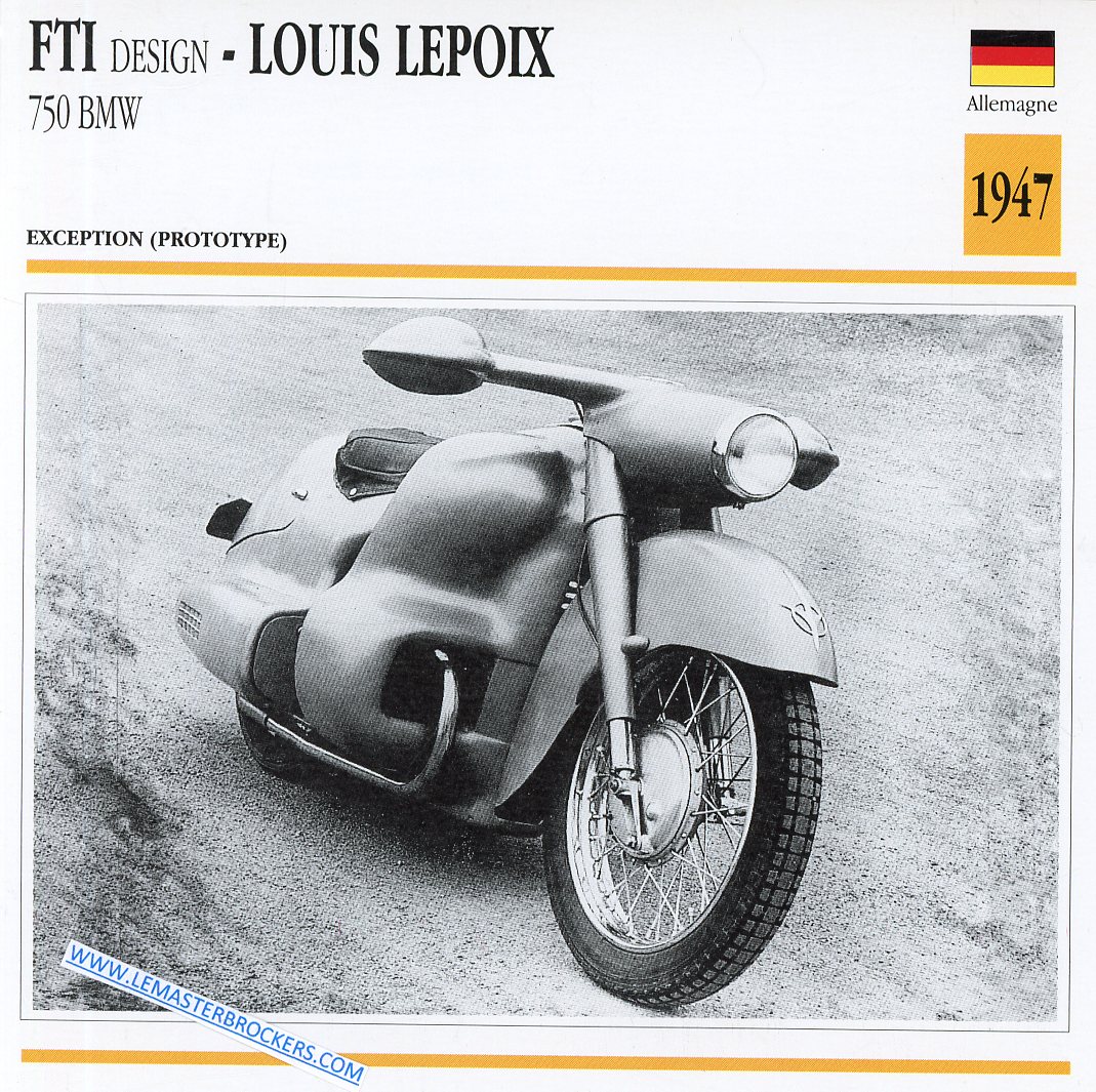 CARTE FICHE MOTO FTI DESIGN 750 BMW 1947 - LOUIS LEPOIX