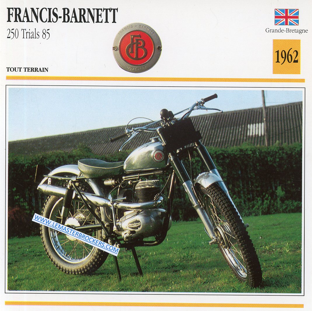 CARTE FICHE MOTO FRANCIS BARNETT 250 TRIALS 85 - 1962