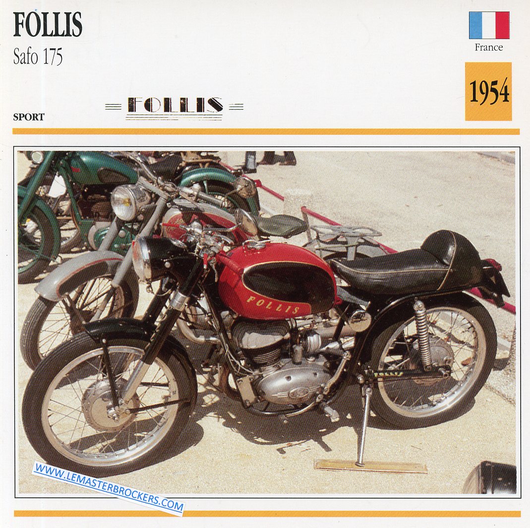 CARTE FICHE MOTO FOLLIS SAFO 175 - 1954
