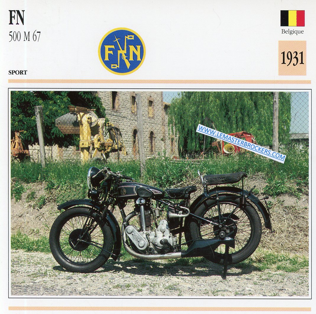 CARTE FICHE MOTO FN 500 M67 1931