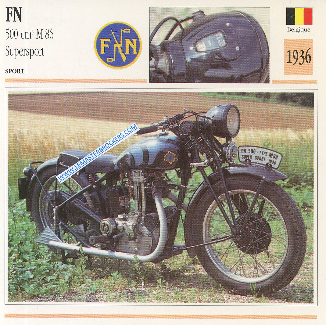 CARTE FICHE MOTO FN 500 M86 SUPERSPORT 1936