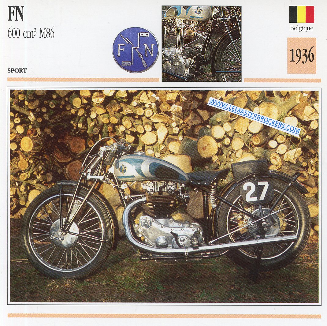 CARTE FICHE MOTO FN 600 CM3 M86 1936