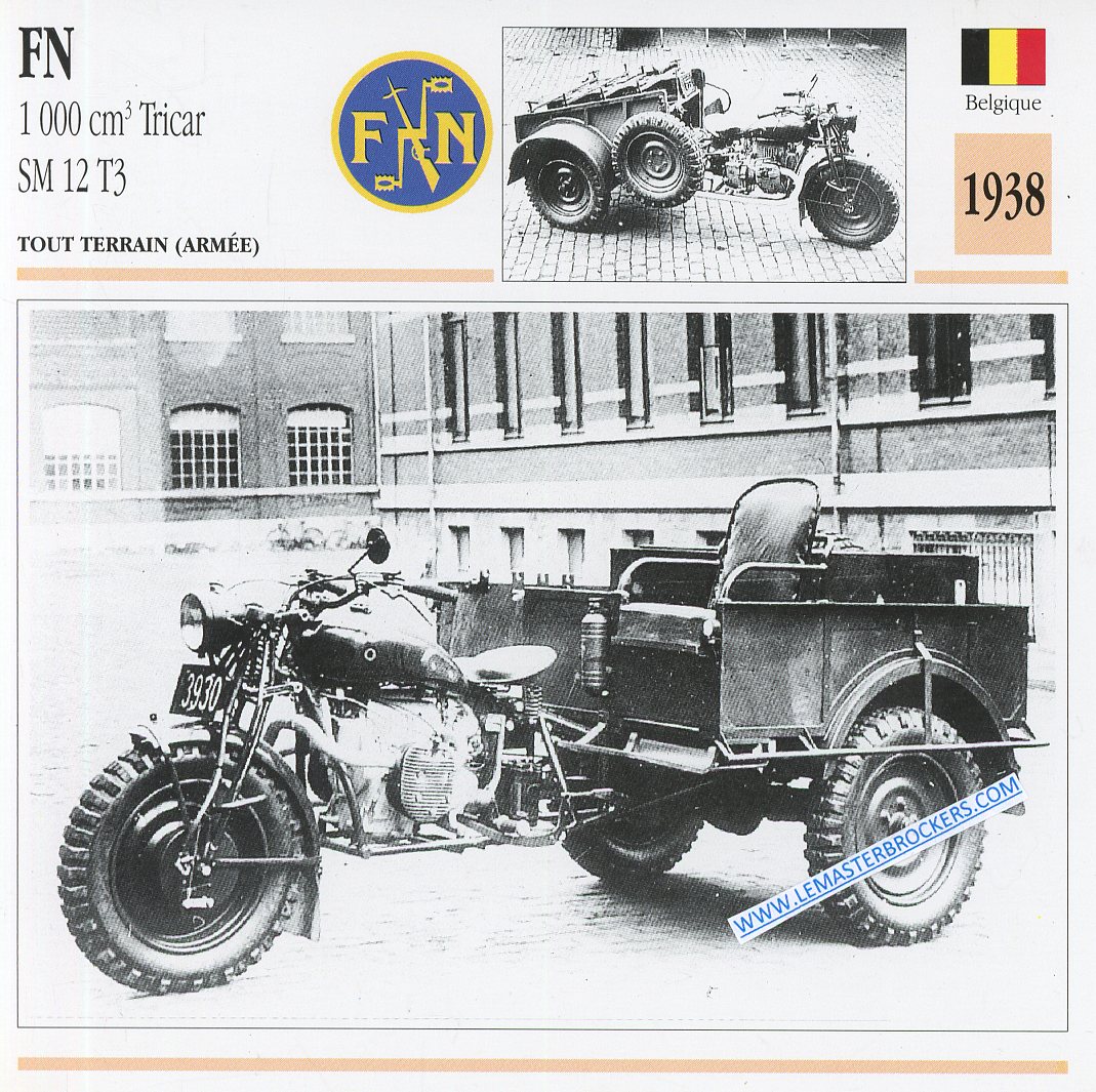 CARTE FICHE MOTO FN 1000 TRICAR SM12 T3 1938
