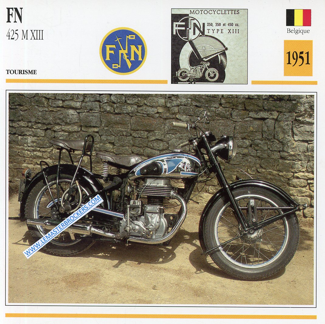 CARTE FICHE MOTO FN 425 M XIII 1951