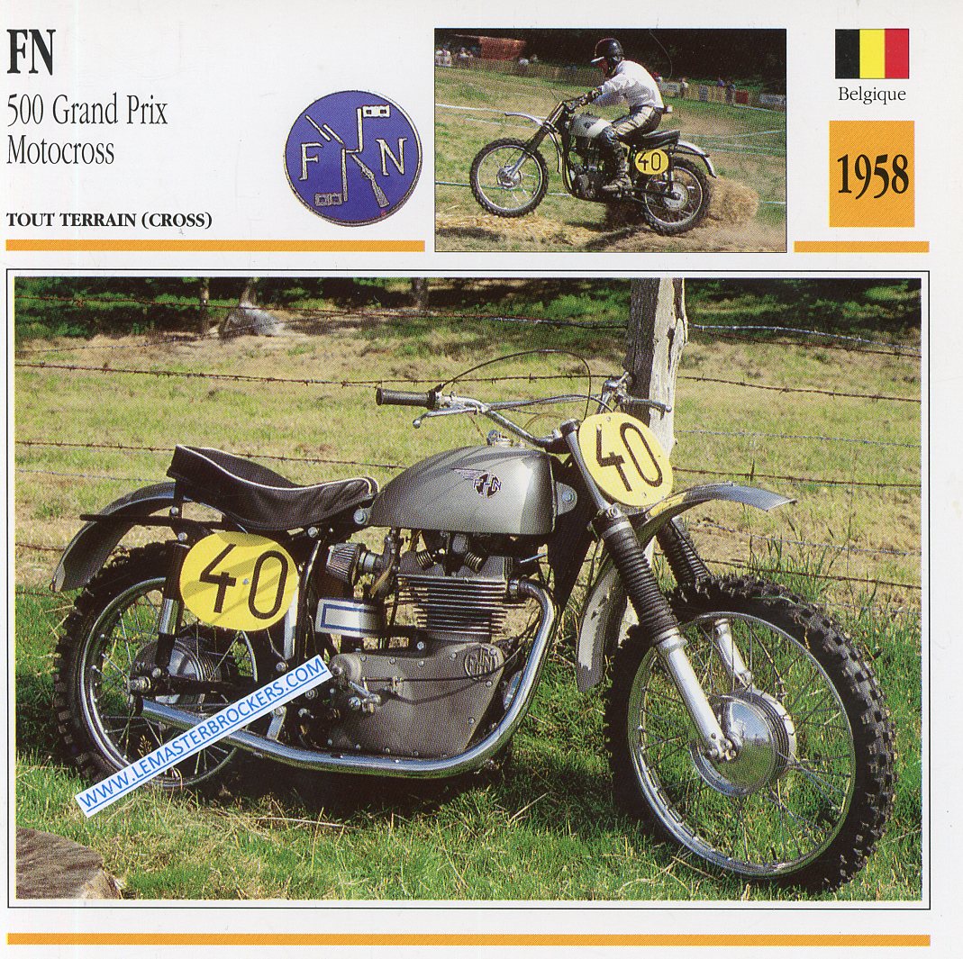 CARTE FICHE MOTO FN 500 GRAND PRIX MOTOCROSS 1958