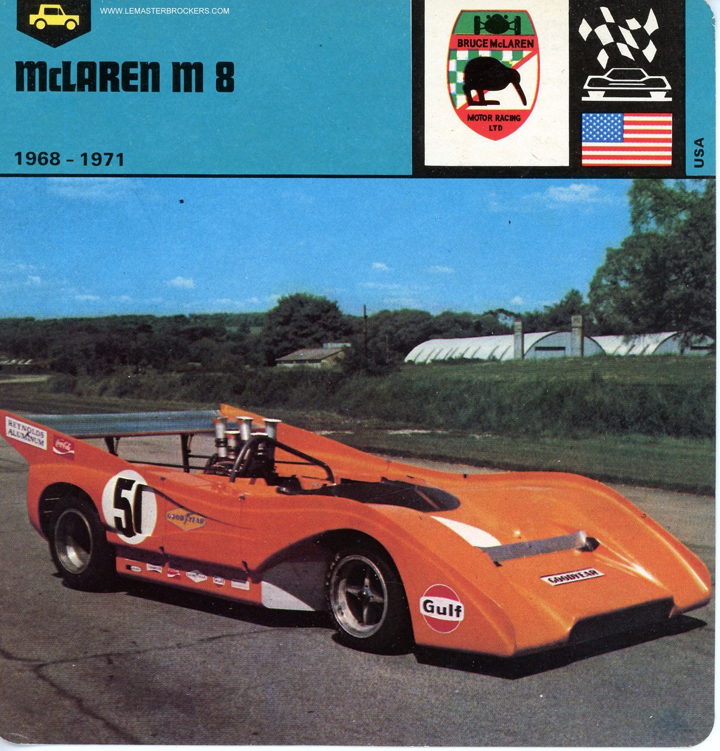 FICHE AUTO McLAREN M8 CARS-CARD-PITURE-LEMASTERBROCKERS