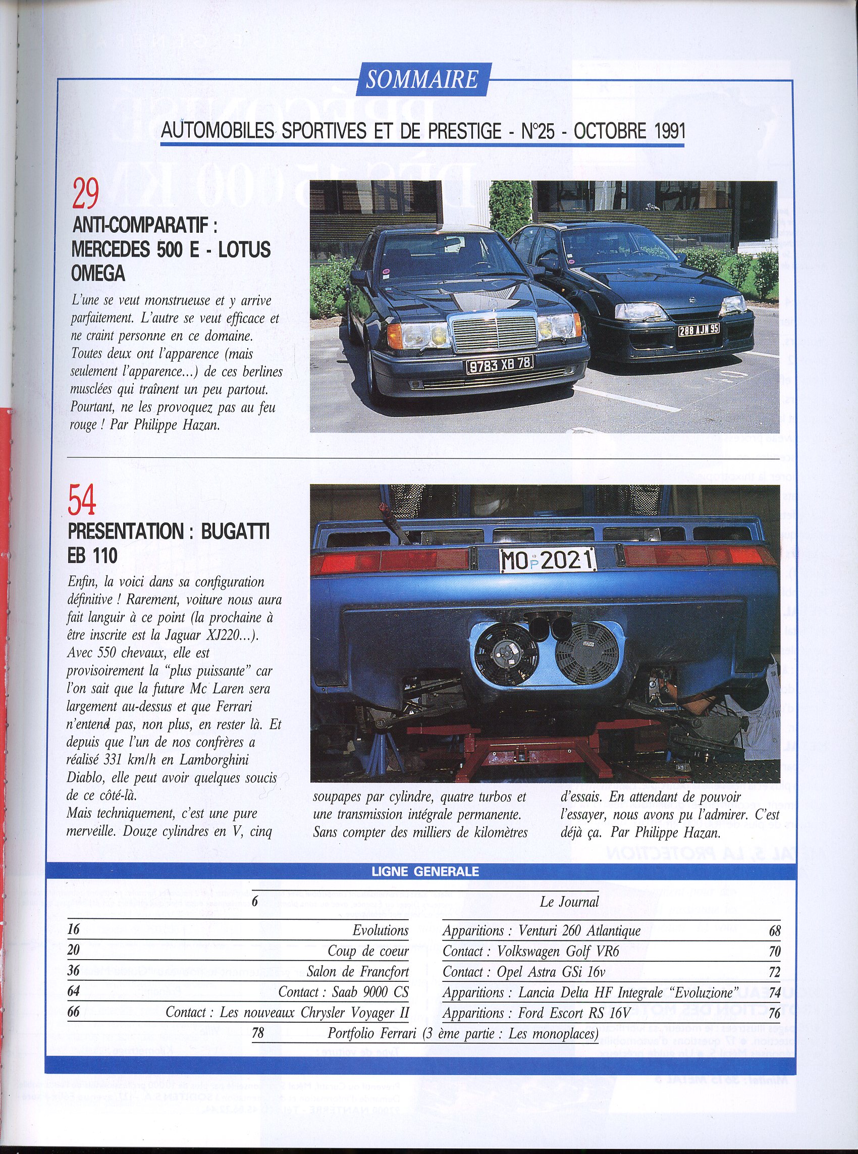 REVUE AUTOMOBILE SPORT ET PRESTIGE N° 25 MERCEDES 500E LOTUS OMEGA BUGATTI EB110 BX 4TC