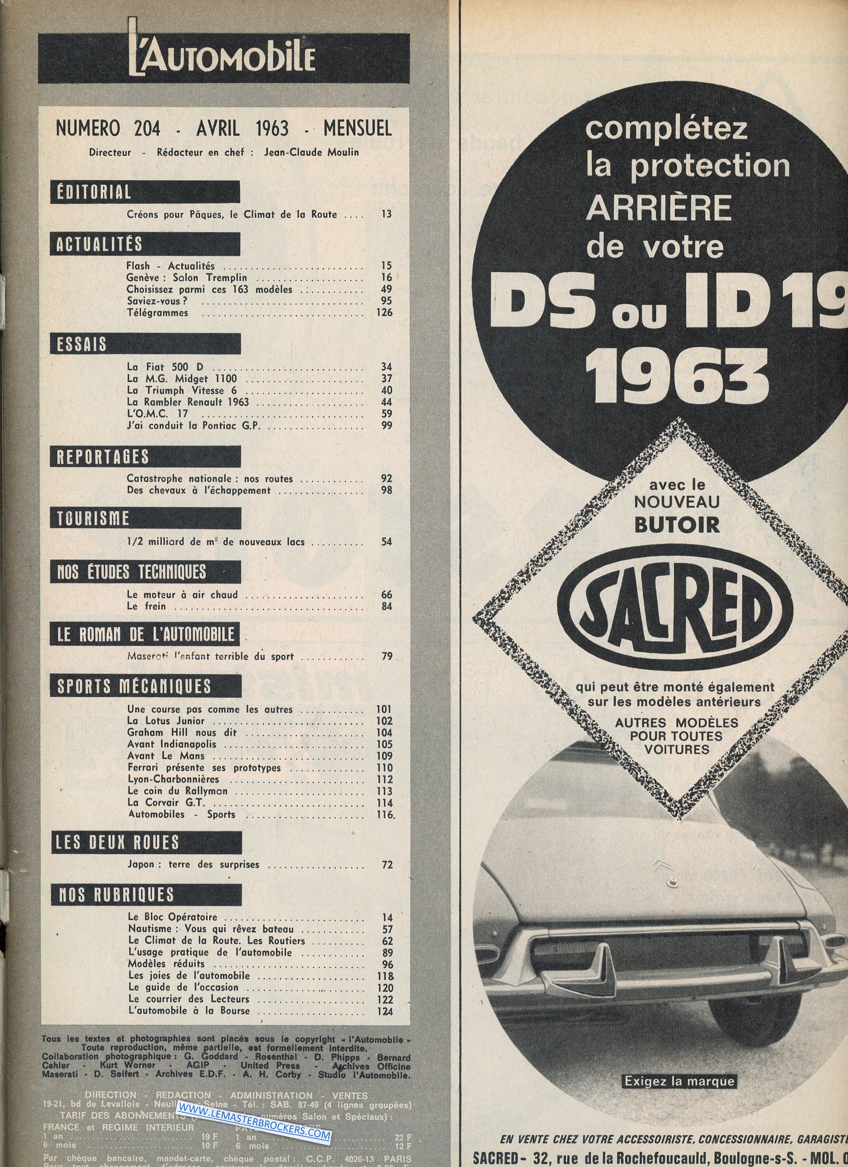 LAUTOMBILE MAGAZINE 204 1963 FIAT 500 MIDGET TRIUMPH VITESSE RAMBLER OMC17