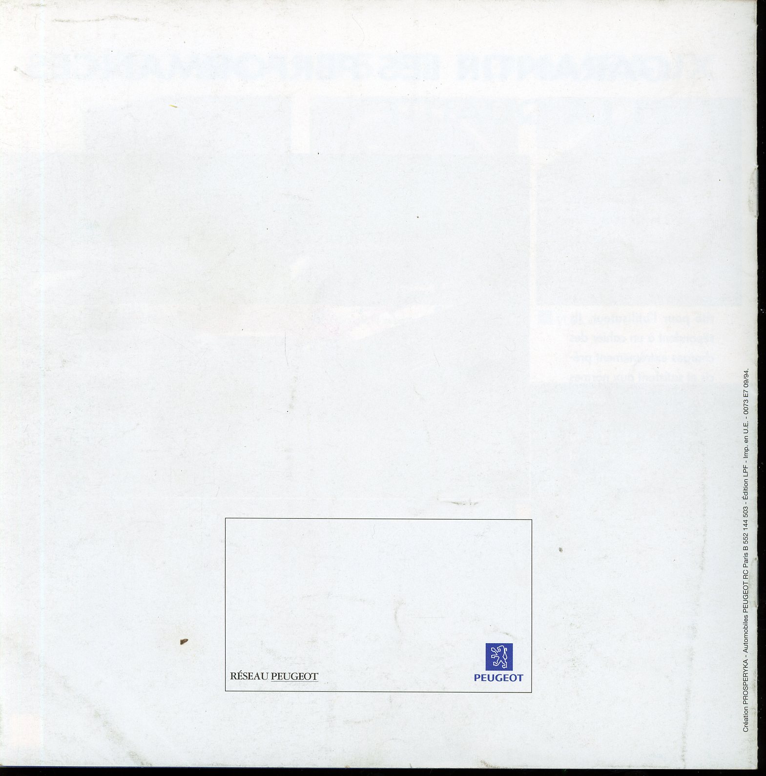 BROCHURE PEUGEOT ACCESSOIRES SPORTLINE 106 306 405 605 806