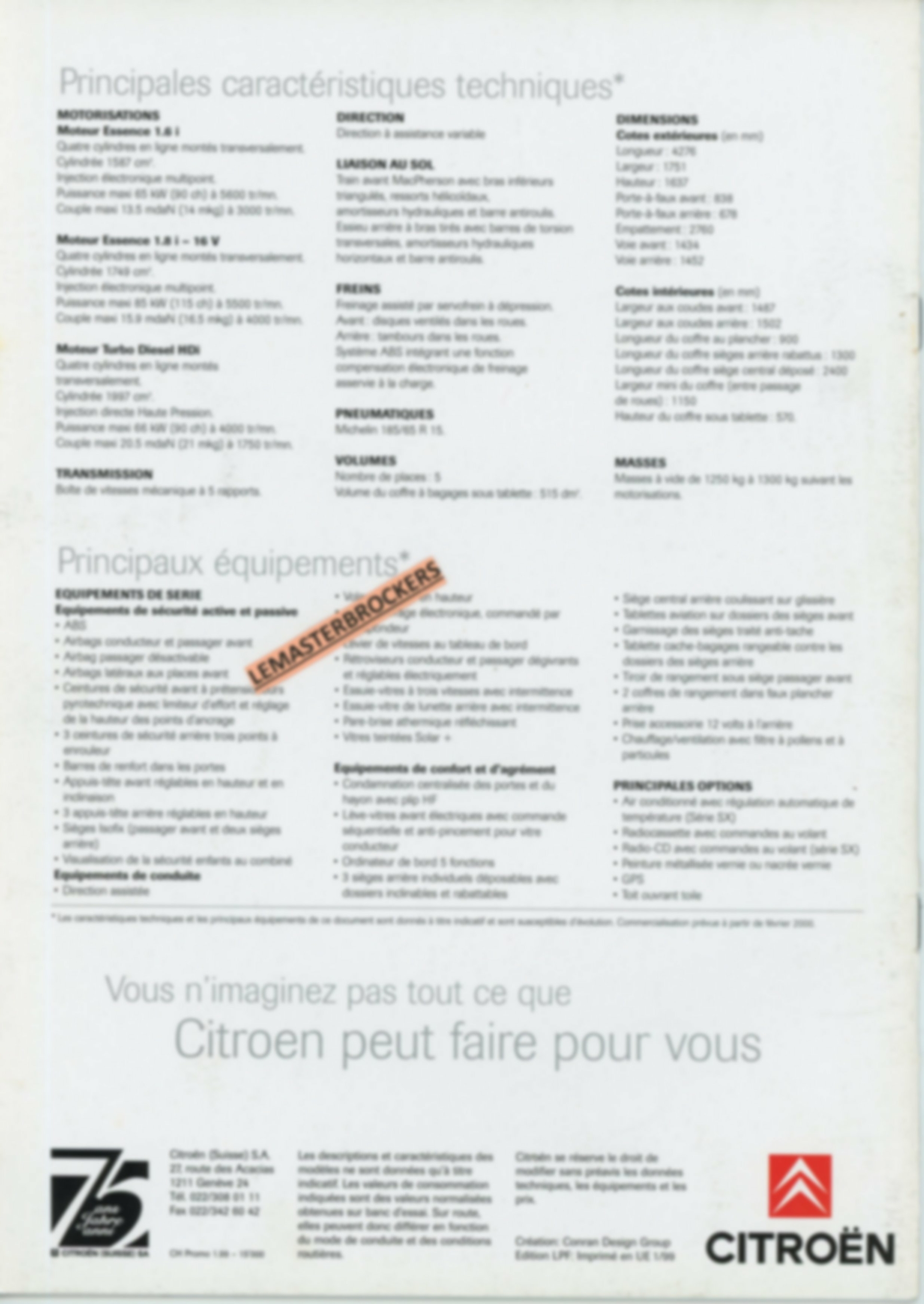 CITROËN PICASSO 1999 - BROCHURE AUTO / CATALOGUE AUTOMOBILE - SUISSE-LEMASTERBROCKERS