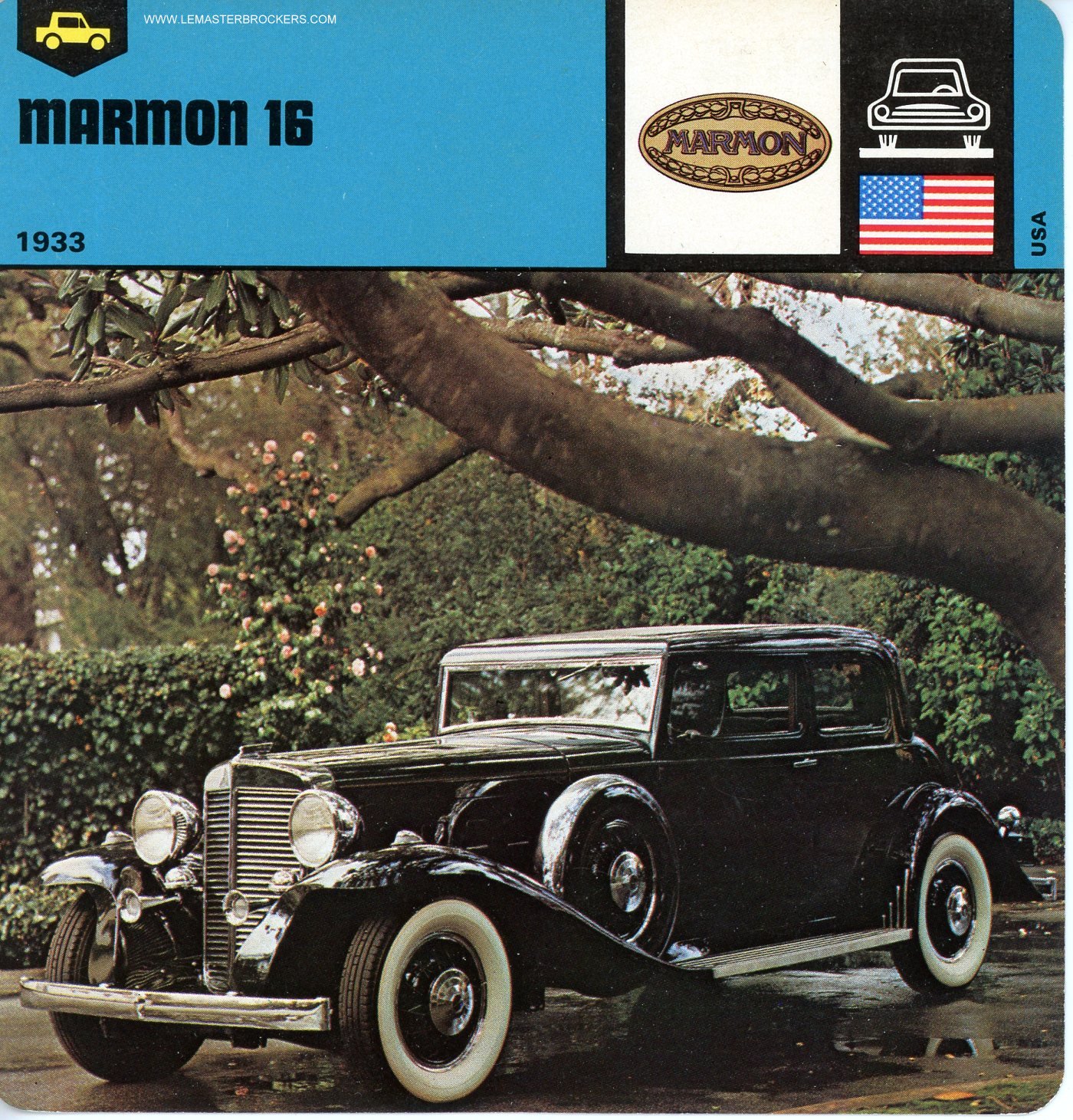 FICHE AUTO MARMON CARS CARD LEMASTERBROCKERS