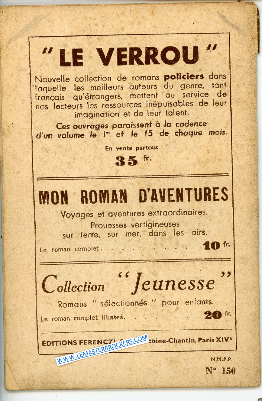 MON ROMAN POLICIER : LINCONNU DE LAUTOBUS - J. FERENCZI ET FILS 1951