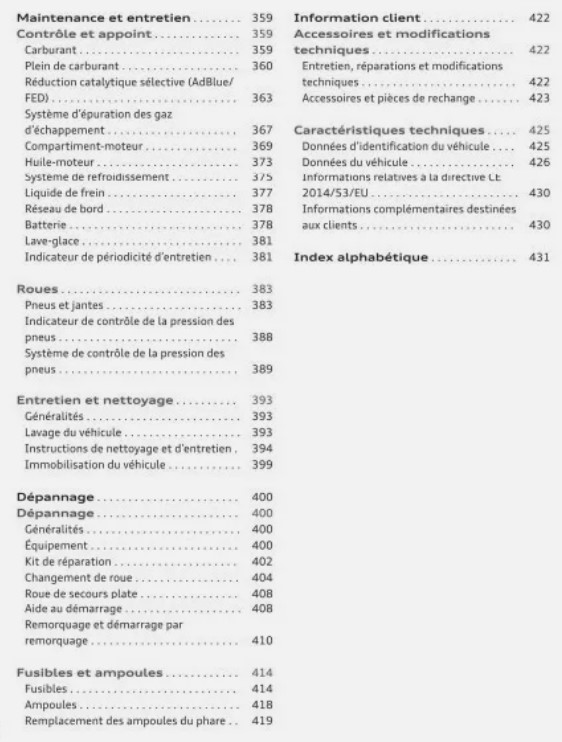 NOTICE DU PROPRIETAIRE AUDI A5 SOMMAIRE 4