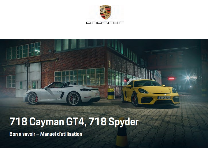MANUEL DU PROPRIETAIRE PORSCHE 718 CAYMAN GT4