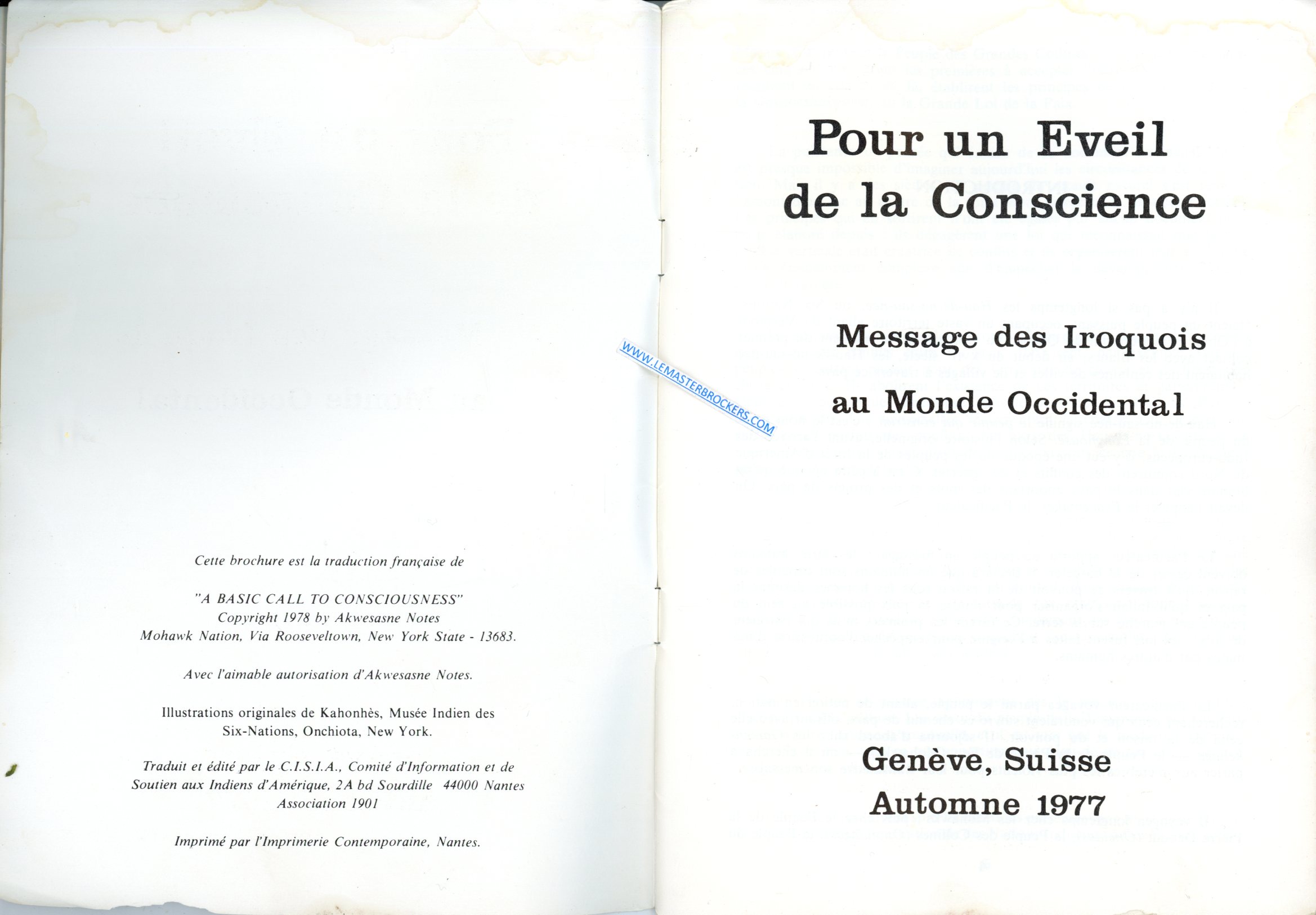 POUR UN ÉVEIL DE LA CONSCIENCE - MESSAGE DES IROQUOIS AU MONDE OCCIDENTAL