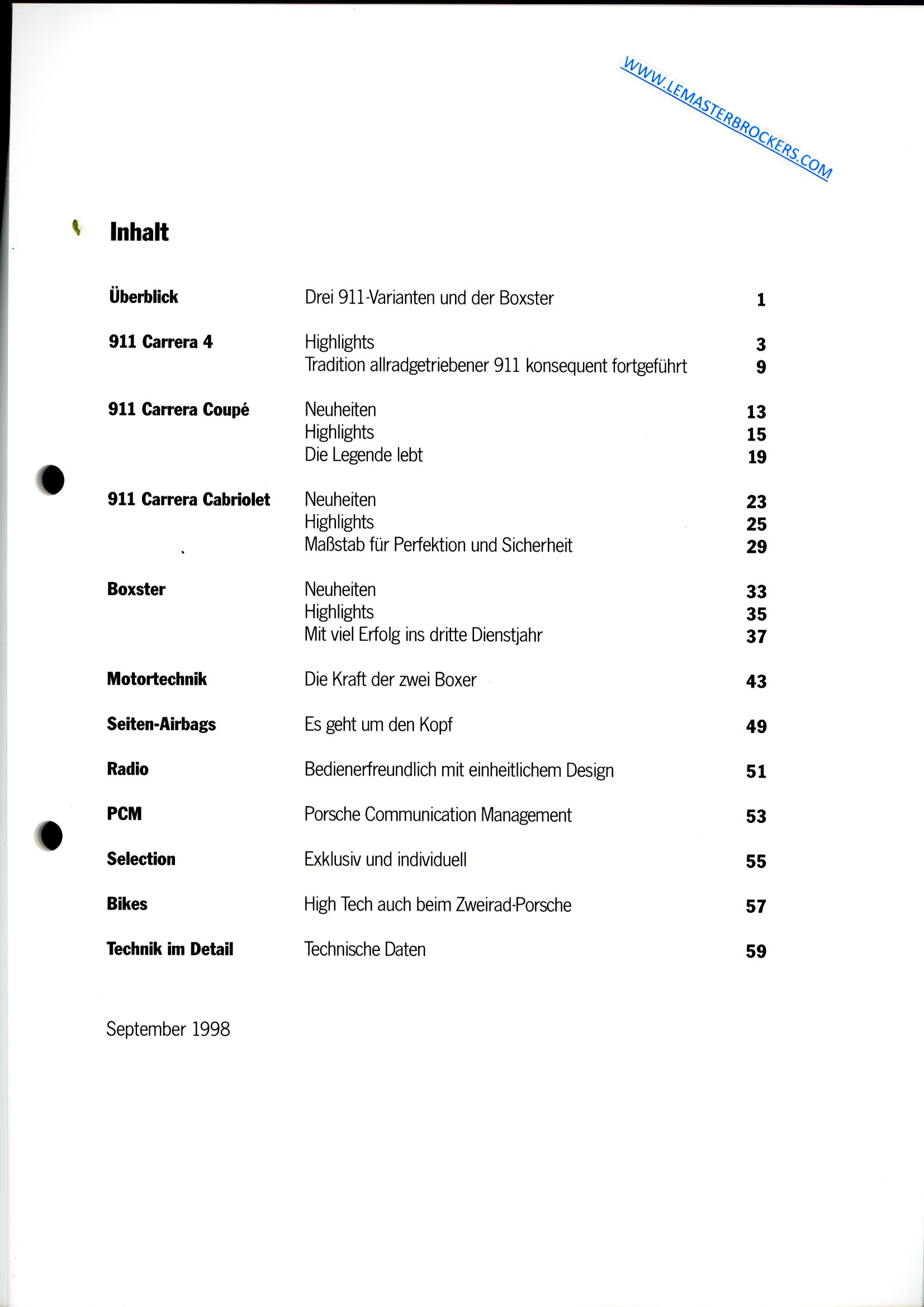 DOSSIER PRESSE PORSCHE 911 CARRERA BOXSTER ALLEMAND