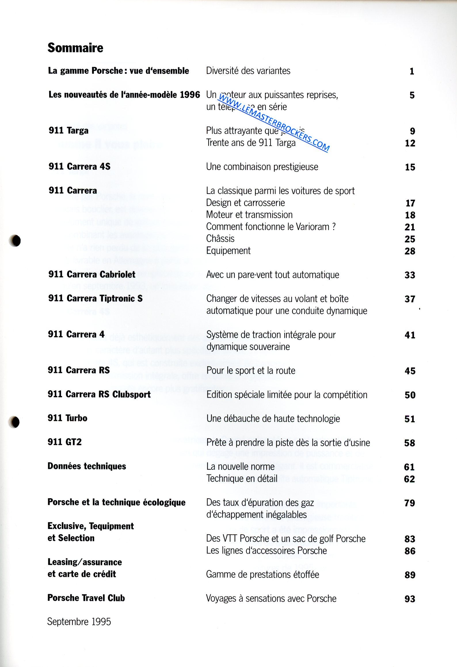 DOSSIER PRESSE PORSCHE 911 TARGA CARRERA TURBO GT2 1995