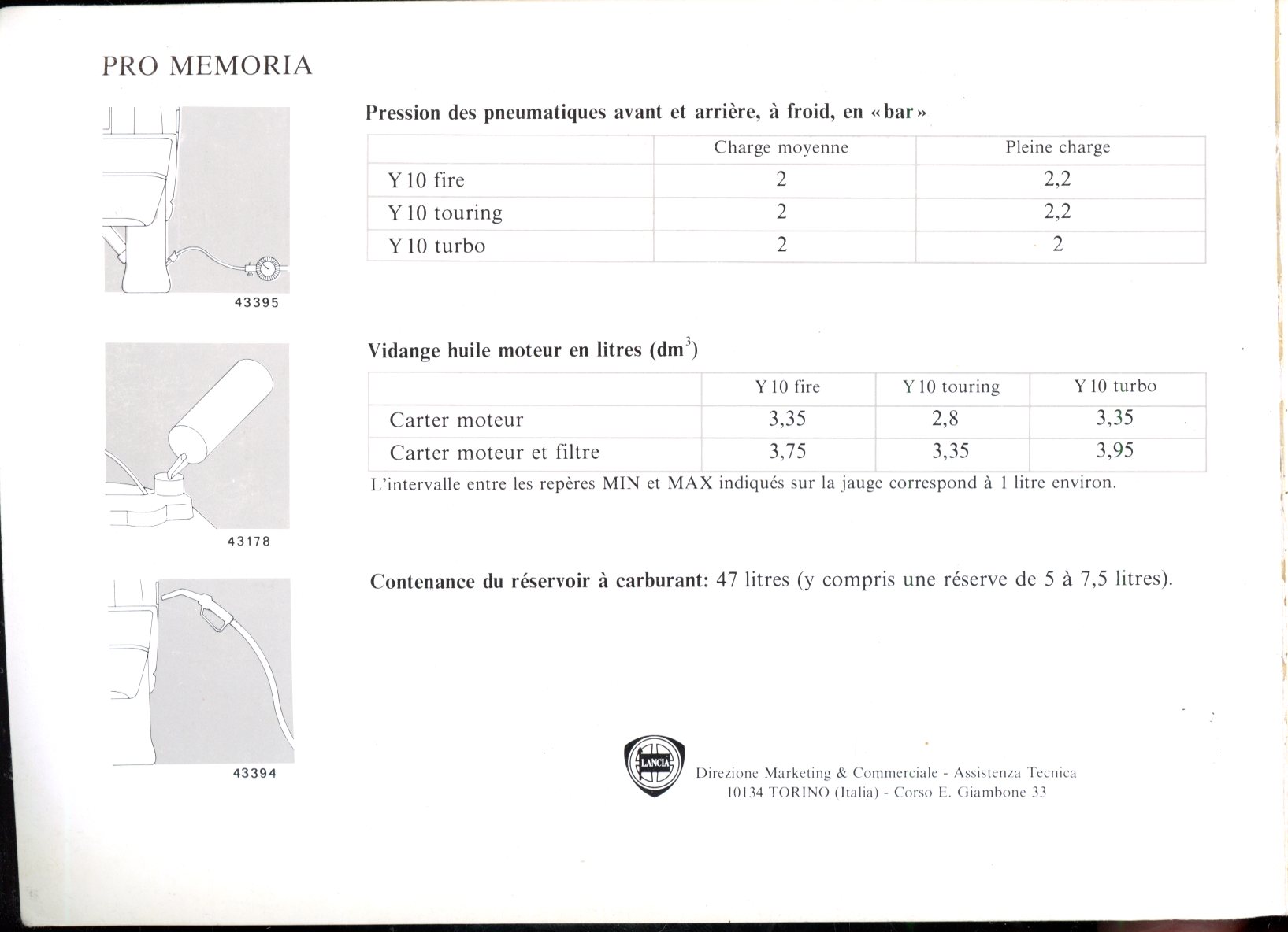 NOTICE DENTRETIEN AUTOBIANCHI Y10 LANCIA