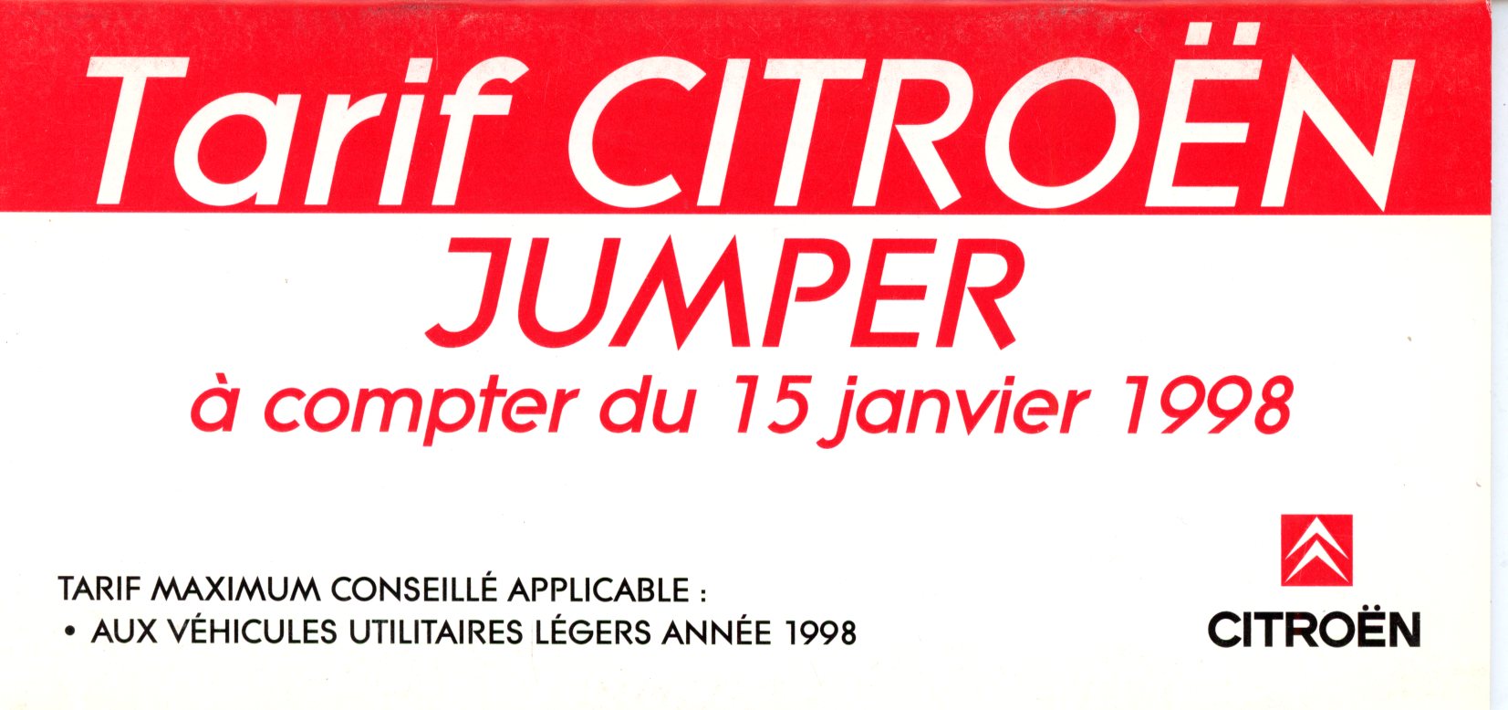 BROCHURE TARIFS CITROEN JUMPER 1998