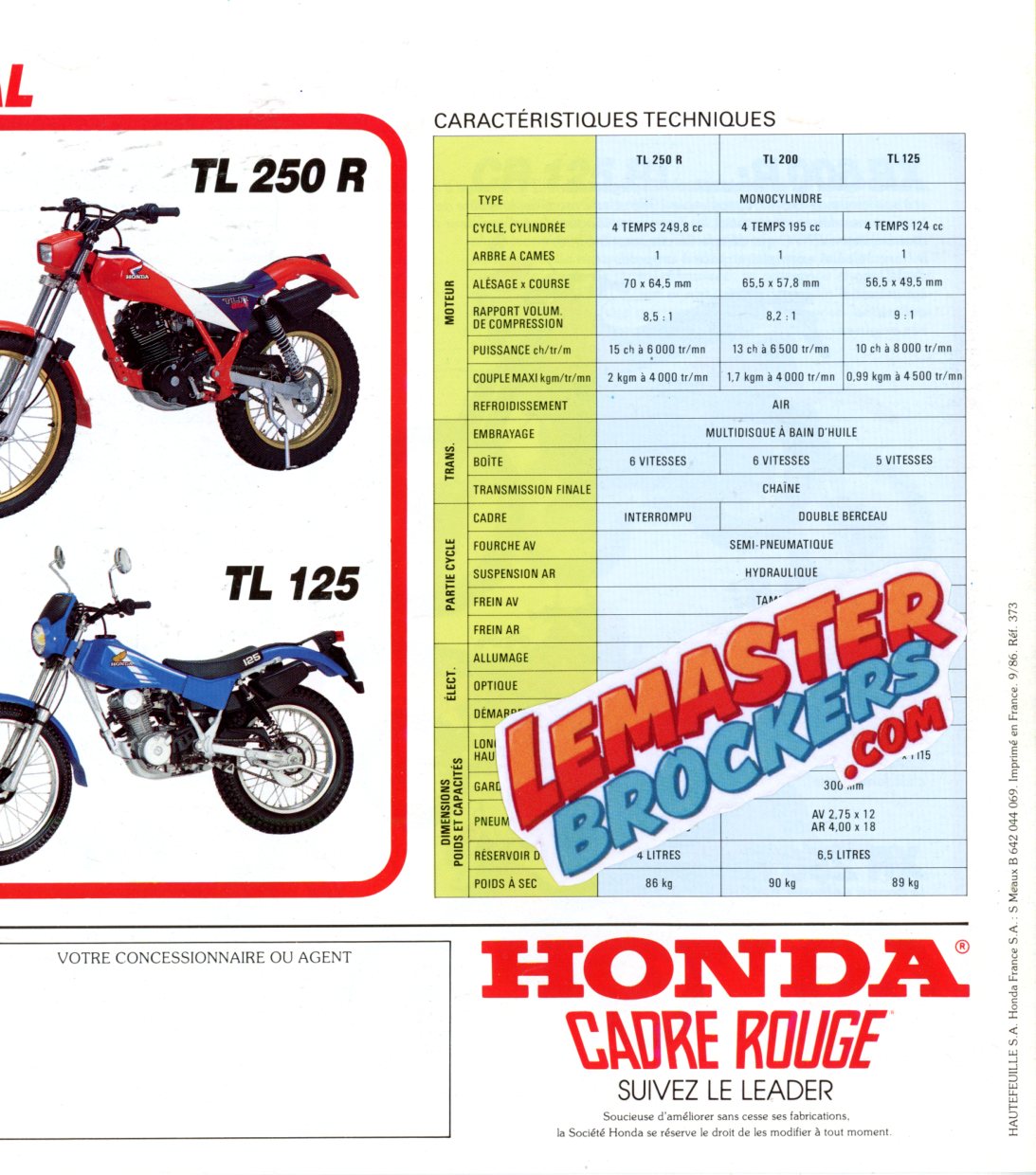 BROCHURE MOTO HONDA 1986 TRIAL TL