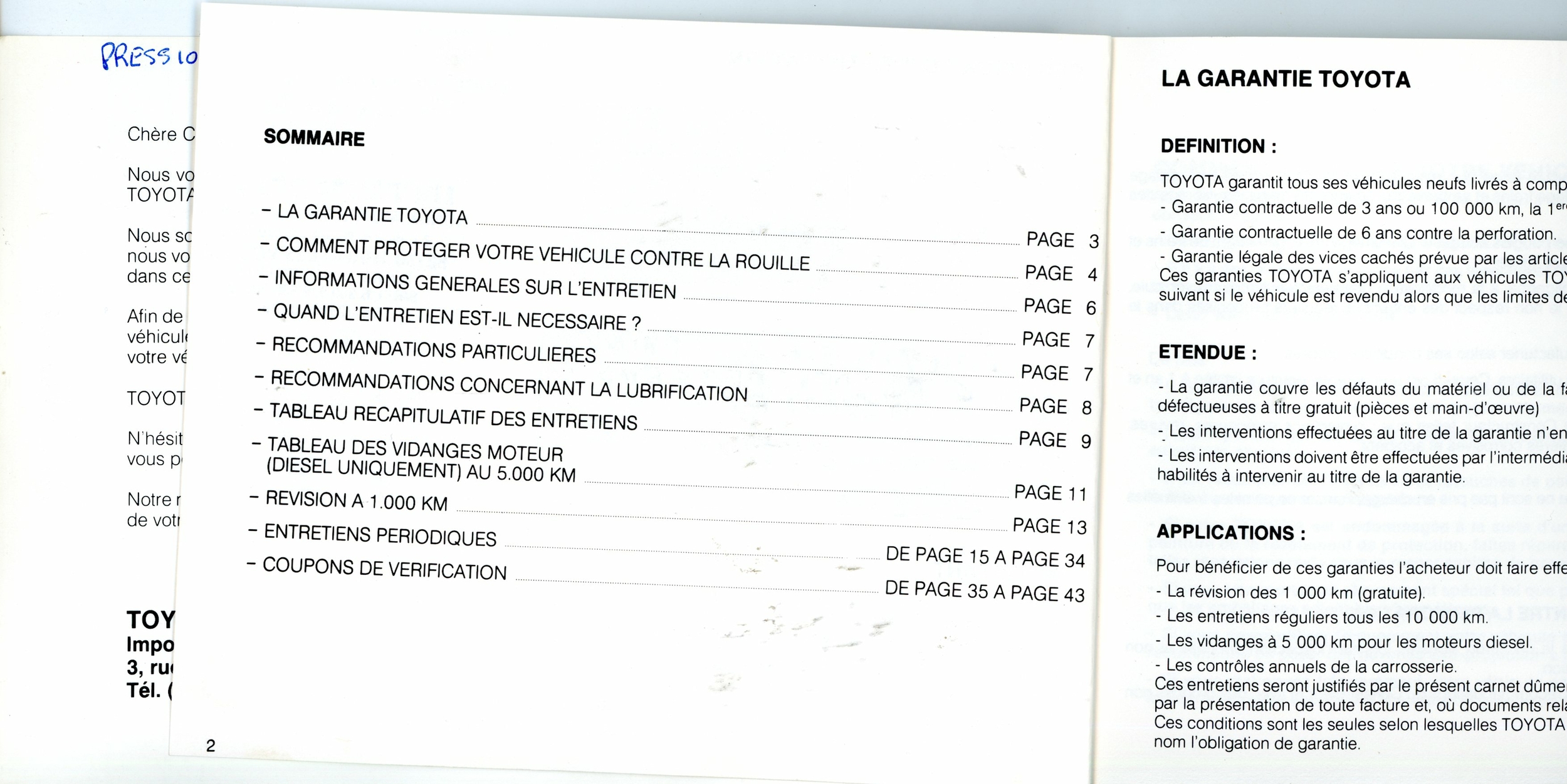 TOYOTA CARNET DENTRETIEN