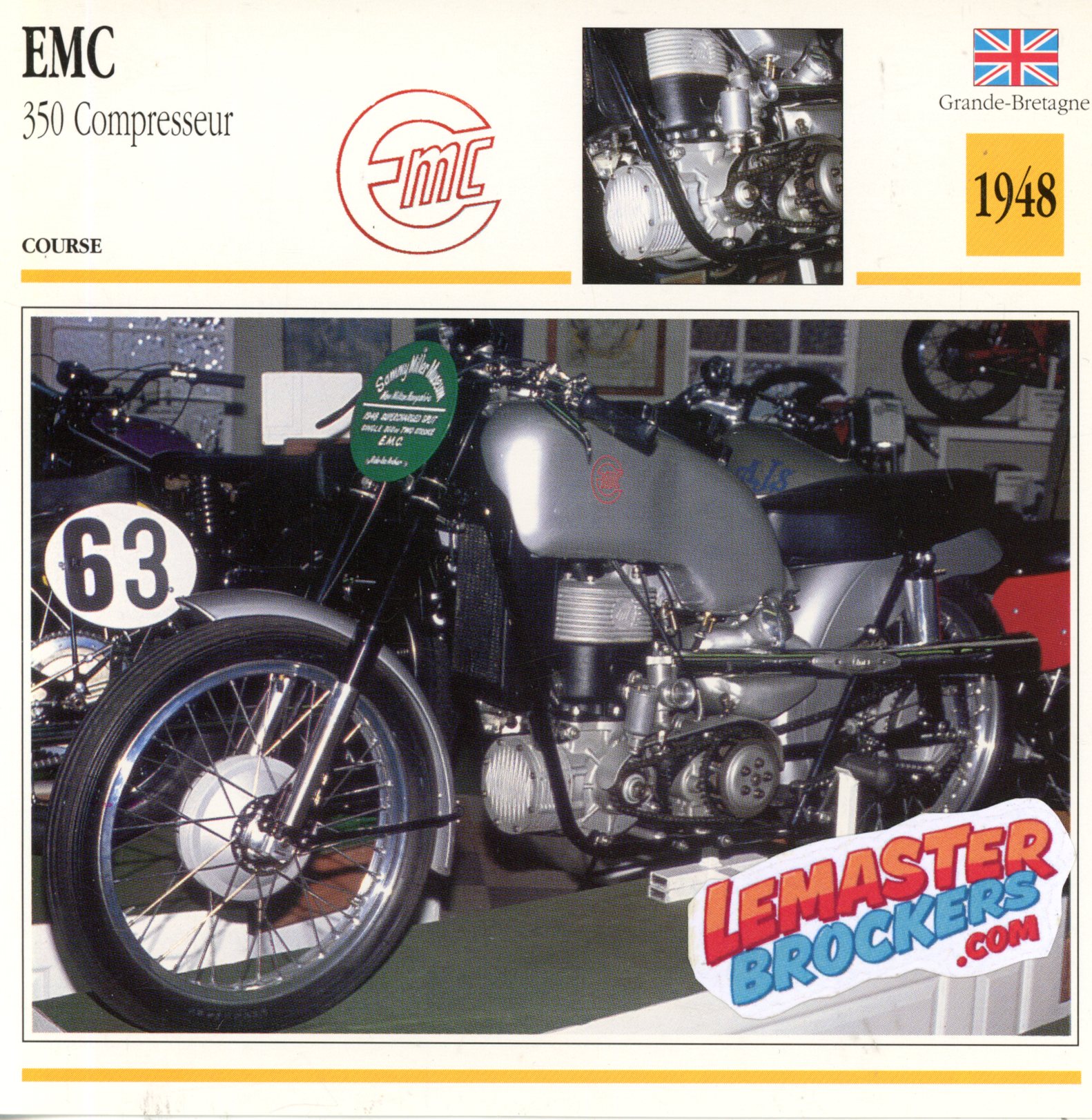FICHE MOTO EMC 350 COMPRESSEUR 1948