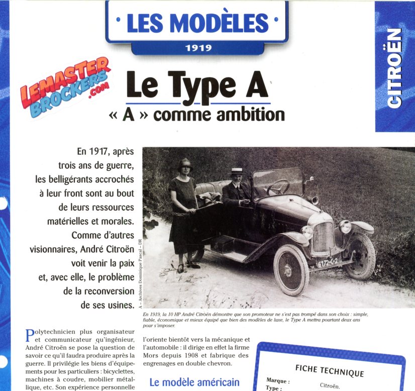 FICHE AUTO CITROEN TYPE A 1919