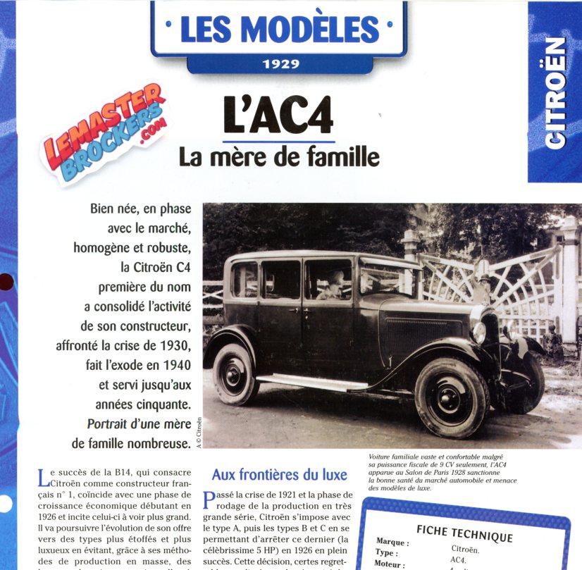 FICHE AUTO CITROEN AC4 1929