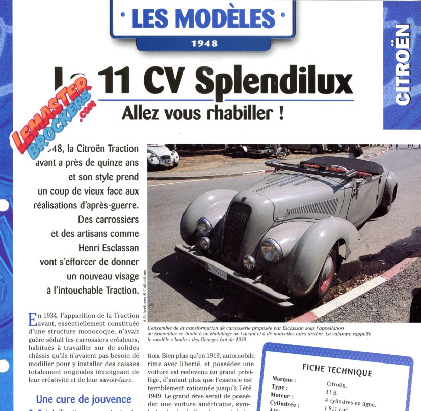 FICHE AUTO CITROEN 11 SPLENDILUX 1948