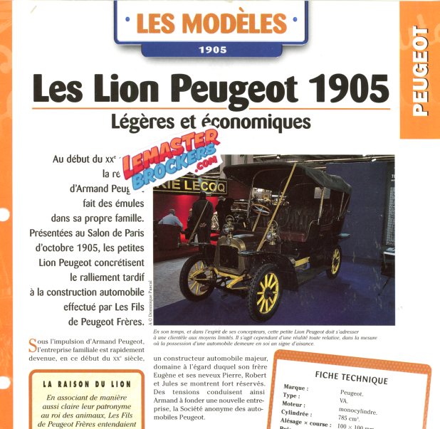 FICHE AUTO PEUGEOT VA 1905