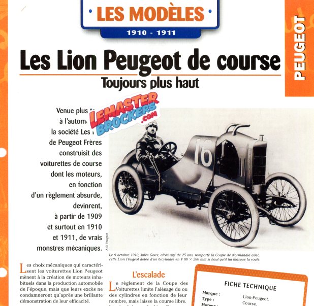 FICHE AUTO LION PEUGEOT 1910-1911