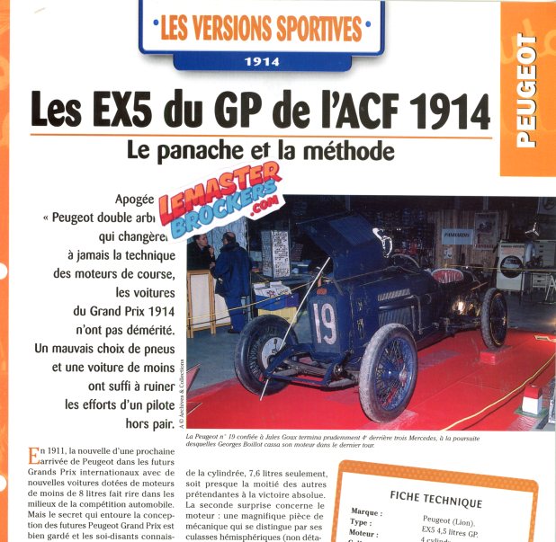 FICHE AUTO PEUGEOT EX5 GP ACF 1914